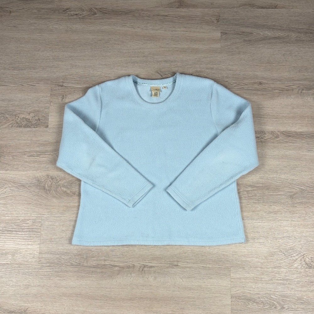 VTG LL Bean Fleece Pullover Women Large Blue Long Sleeve Crewneck Cozy